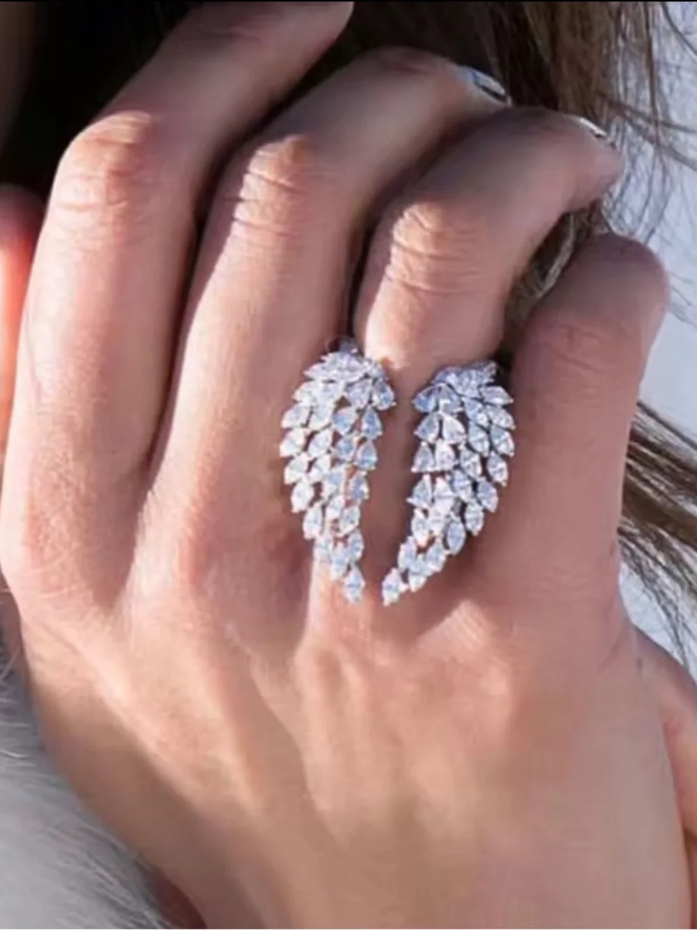 Silver Crystal Wing Wrap Ring - Picture 2 of 4